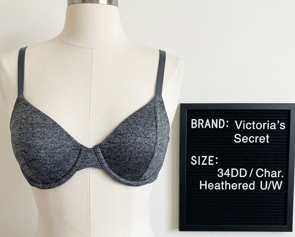 Victoria's Secret Unlined Semi Demi Bra 34DD Charcoal Heathered Dark Grey U/W